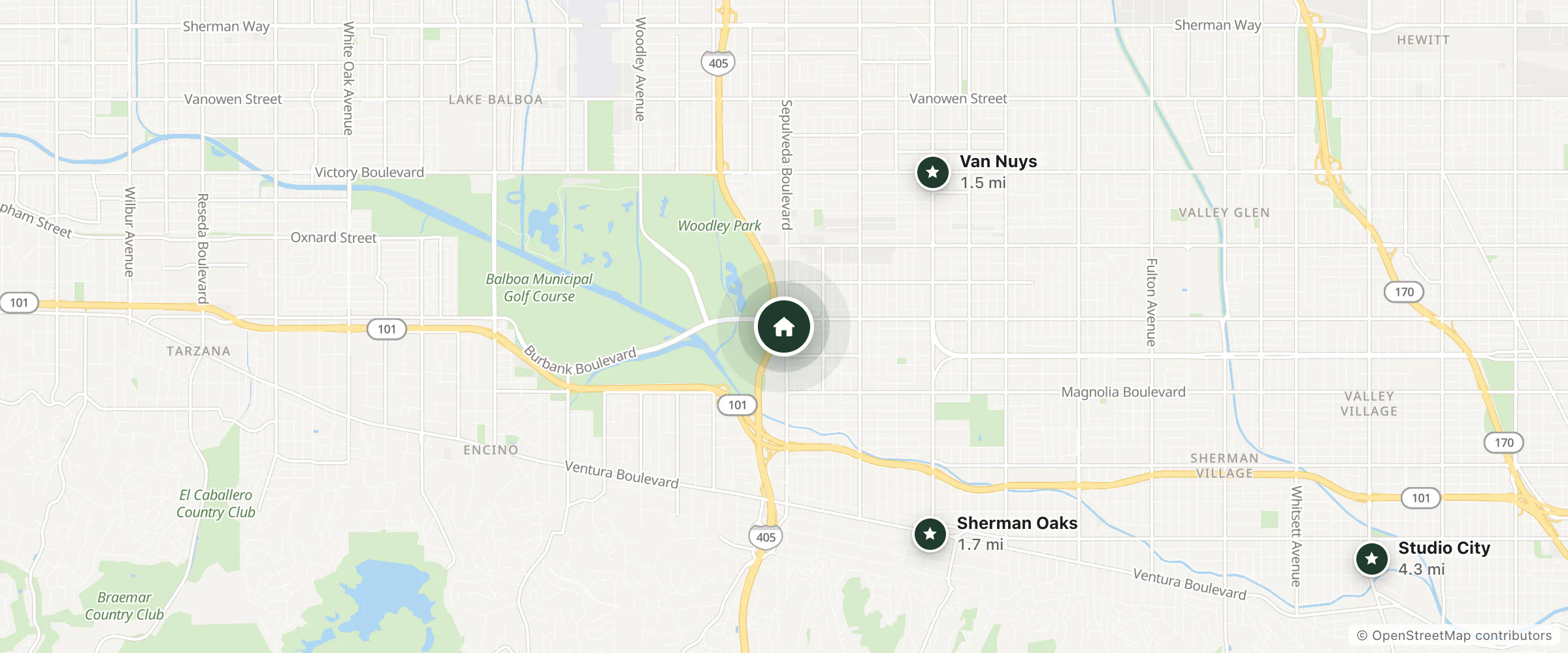 Map of Best Western Plus Carriage Inn and nearby Van Nuys, Sherman Oaks and Studio City