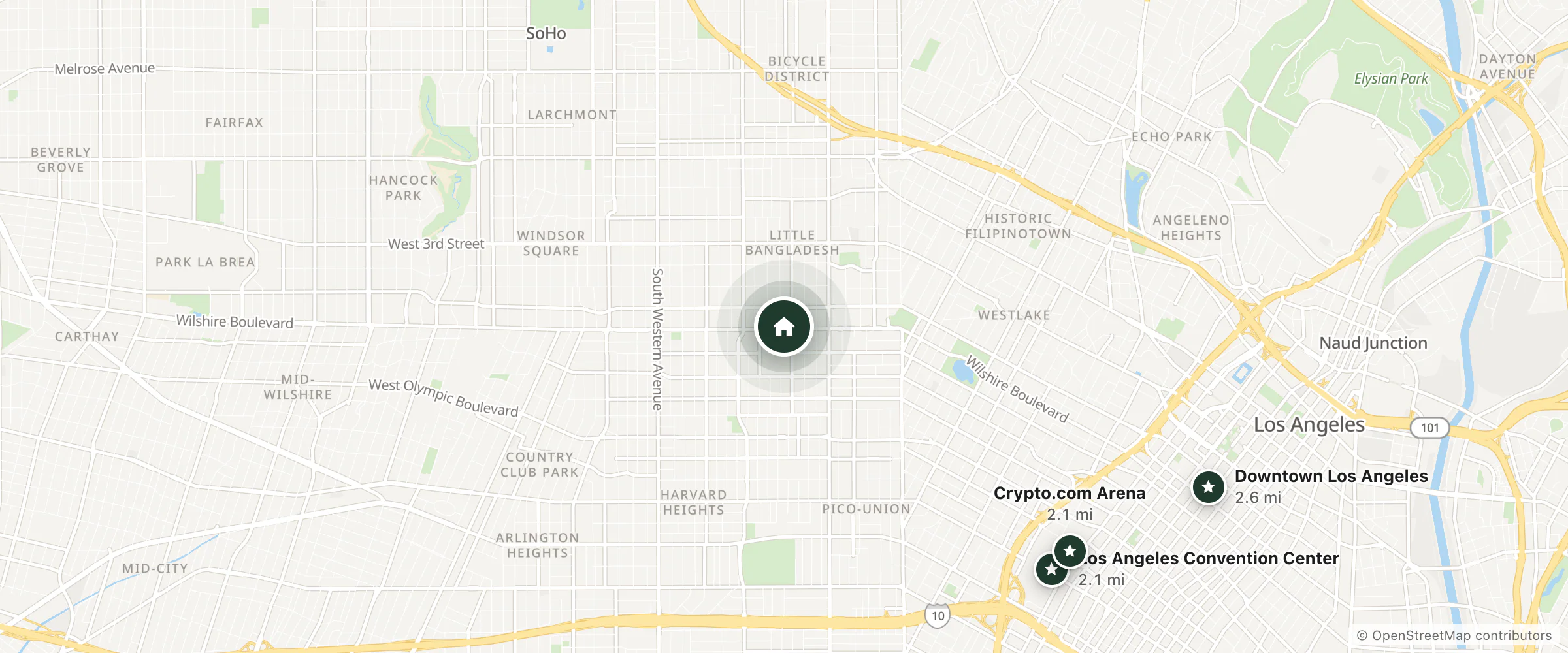 Map of California Hotel 1140 and nearby Los Angeles Convention Center, Crypto.com Arena and Downtown Los Angeles