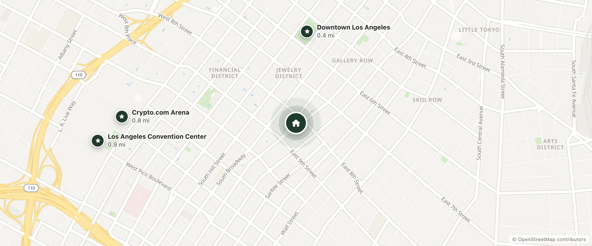Map of Tuck Hotel and nearby Downtown Los Angeles, Crypto.com Arena and Los Angeles Convention Center