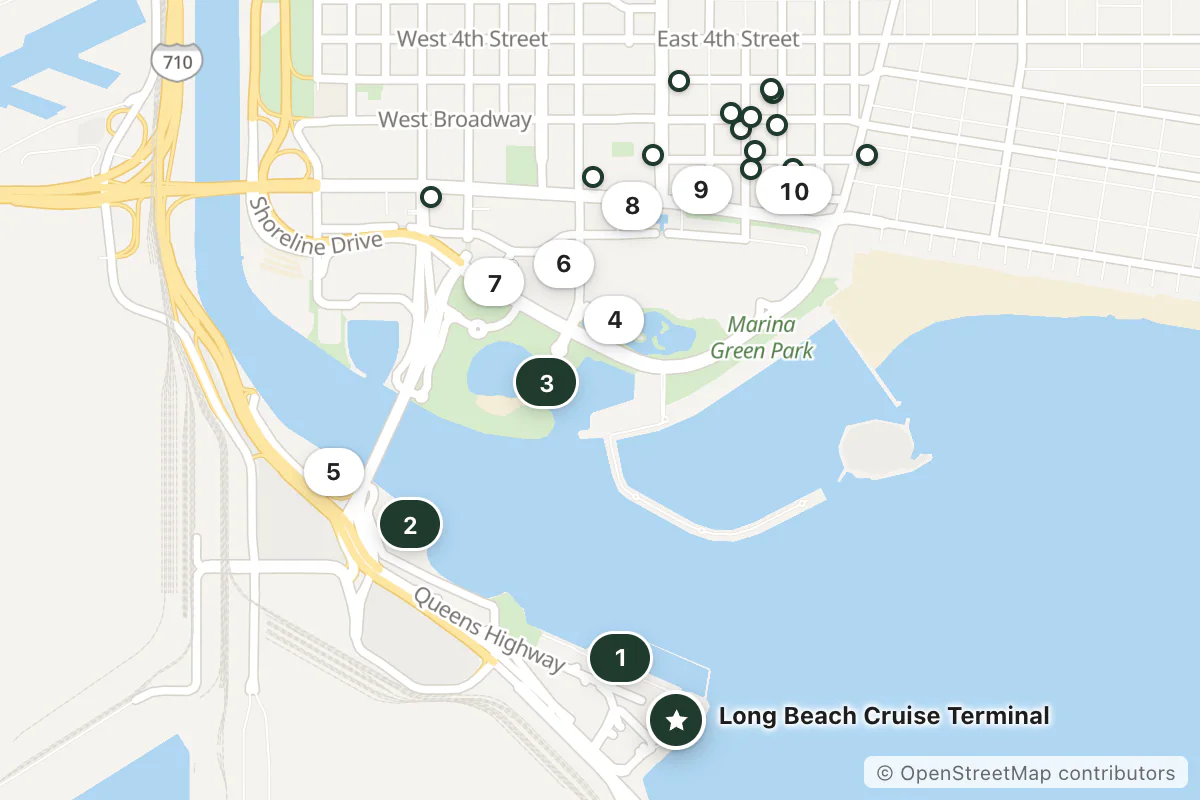 Map of the top 25 hotels for this question around Long Beach Cruise Terminal