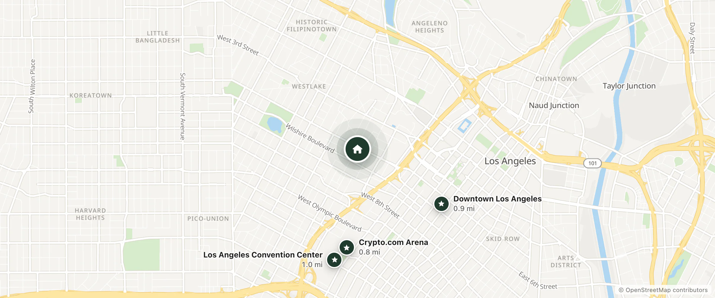 Map of Weingart House-Good Samaritan and nearby Crypto.com Arena, Downtown Los Angeles and Los Angeles Convention Center