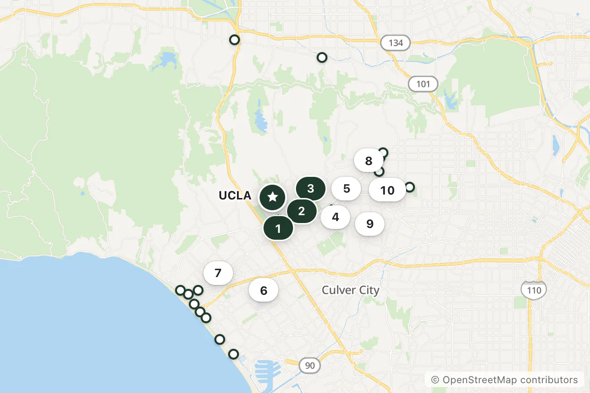 Map of the top 25 hotels for this question around UCLA