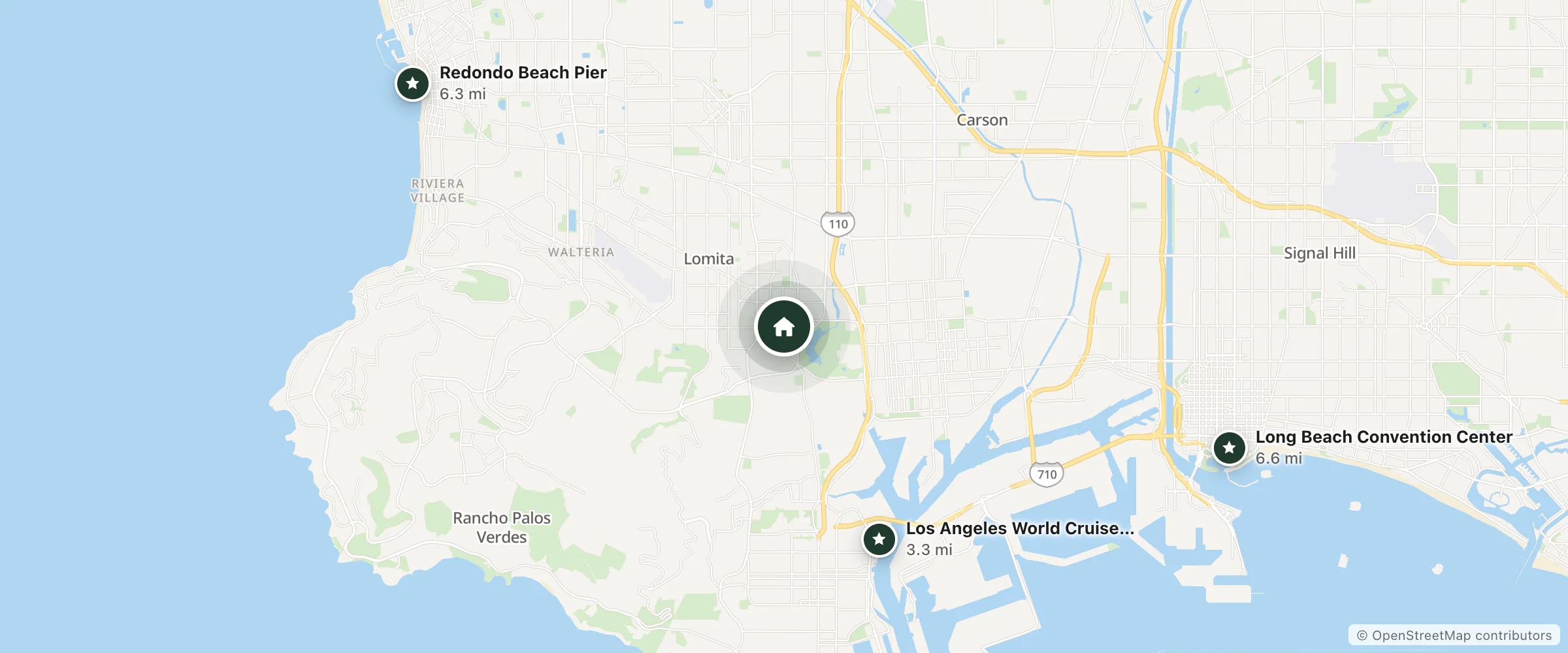 Map of Rose Inn and nearby Los Angeles World Cruise Center, Redondo Beach Pier and Long Beach Convention Center