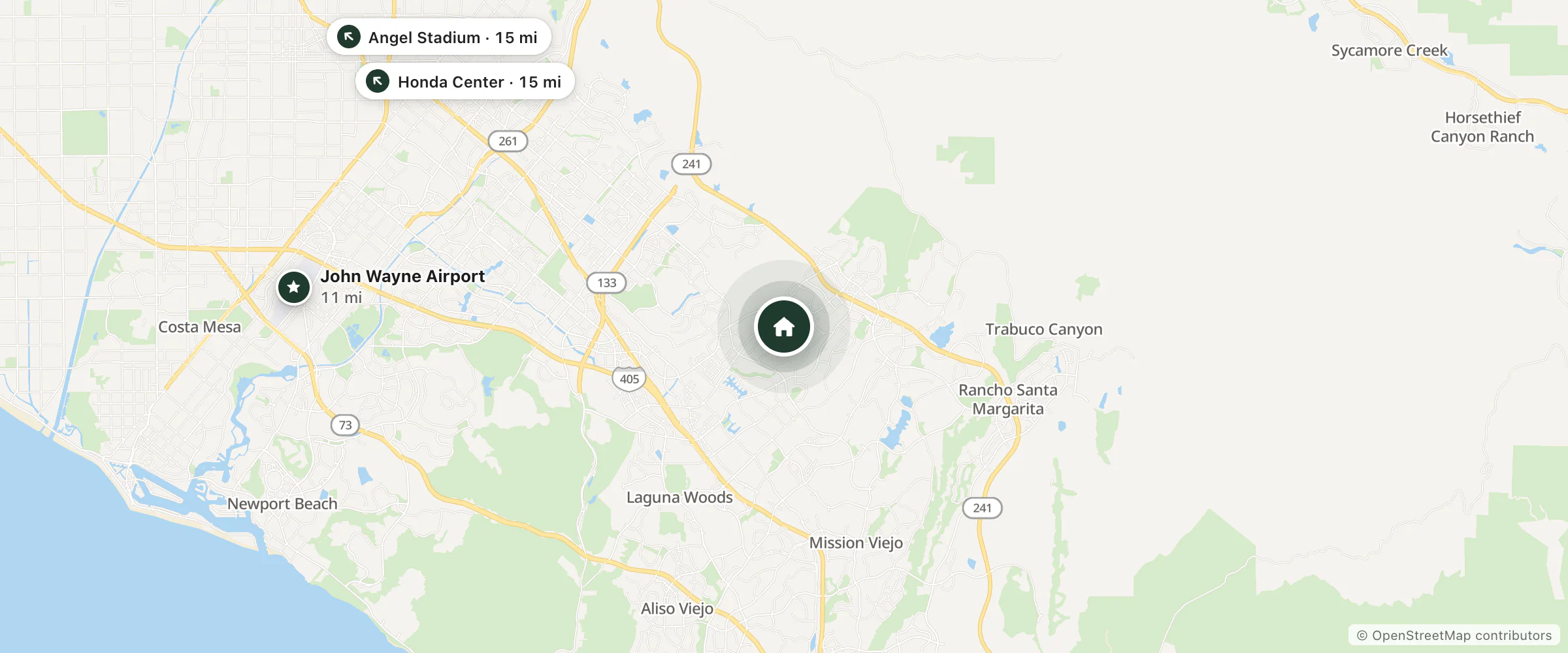 Map of Vacation Resorts International and nearby John Wayne Airport, Angel Stadium and Honda Center