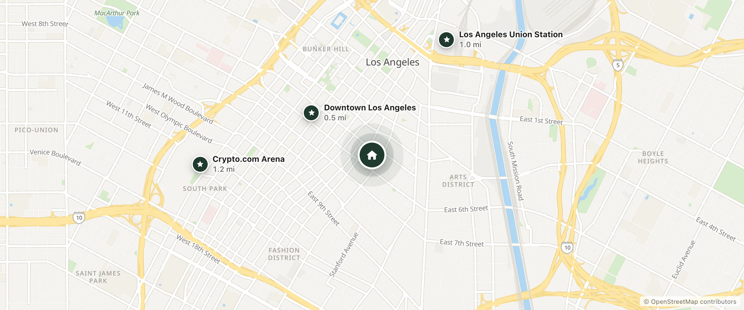 Map of Simone Hotel and nearby Downtown Los Angeles, Los Angeles Union Station and Crypto.com Arena