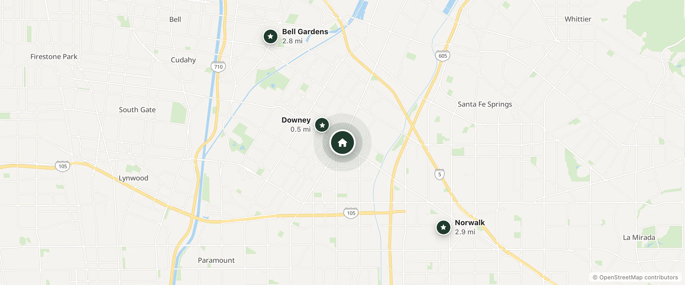 Map of Days Inn by Wyndham Downey and nearby Downey, Bell Gardens and Norwalk