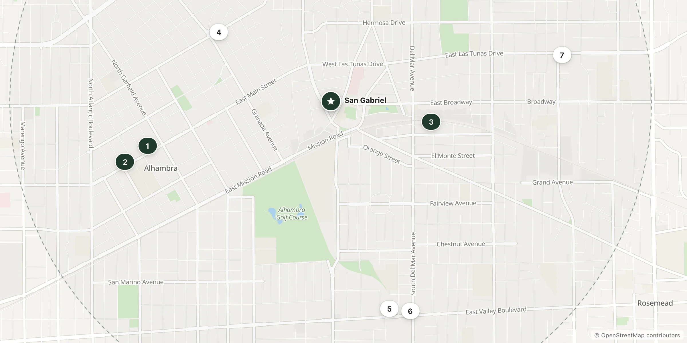 Map of hotels near San Gabriel
