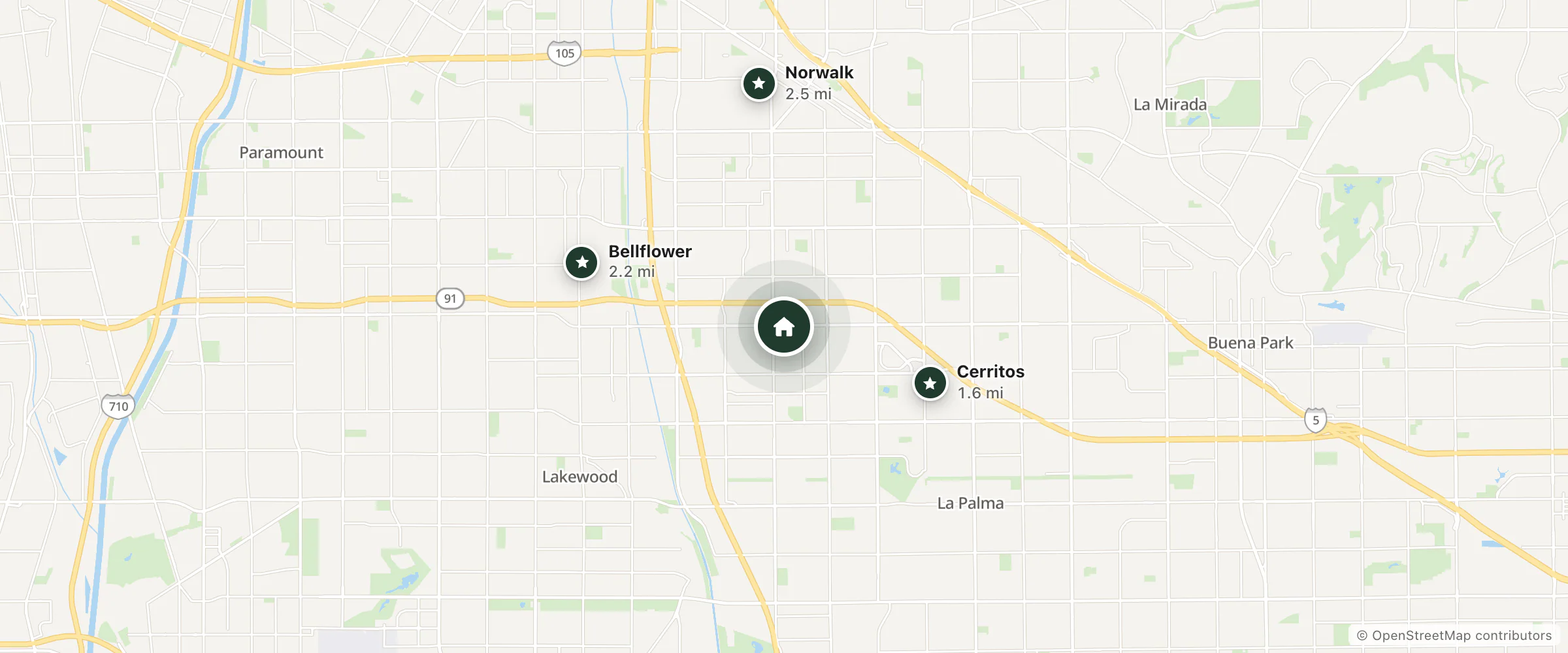 Map of Rodeway Inn and nearby Cerritos, Bellflower and Norwalk