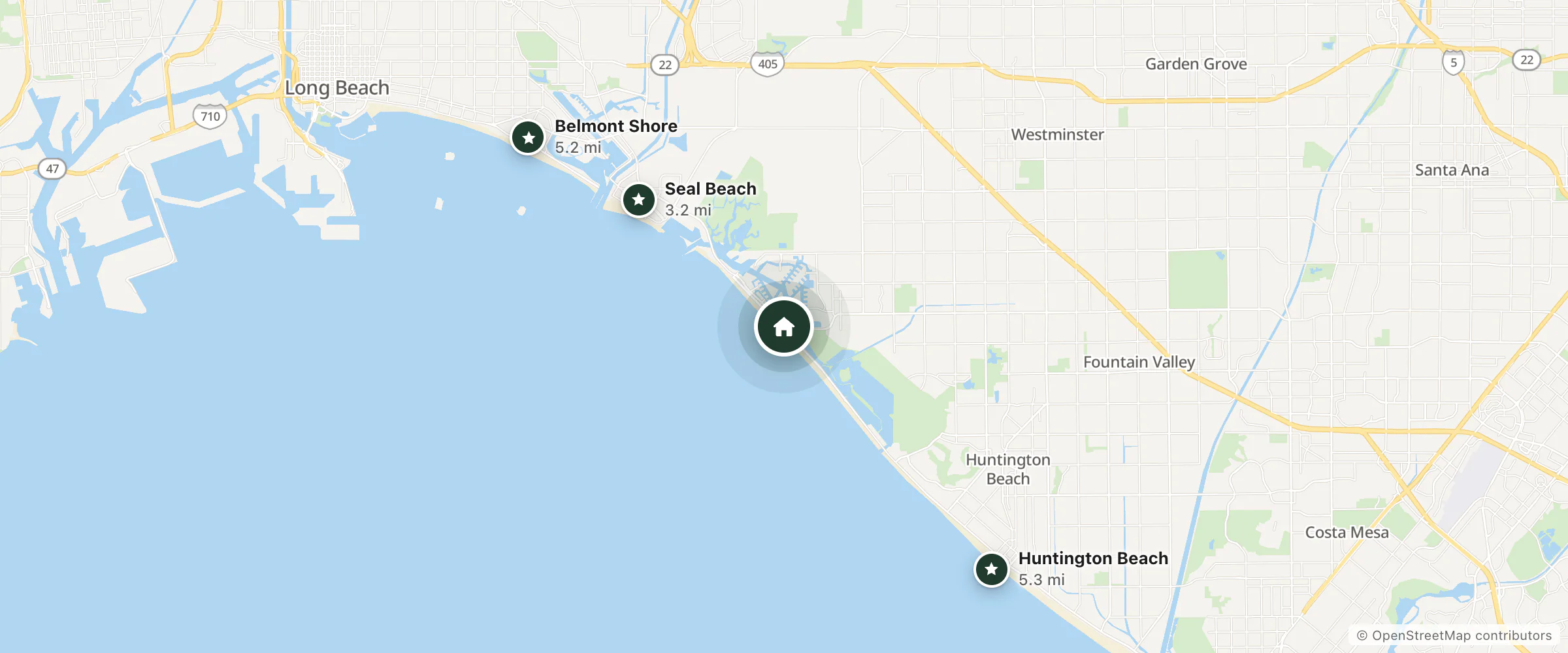 Map of Travelodge by Wyndham Sunset Beach Oceanfront and nearby Seal Beach, Belmont Shore and Huntington Beach