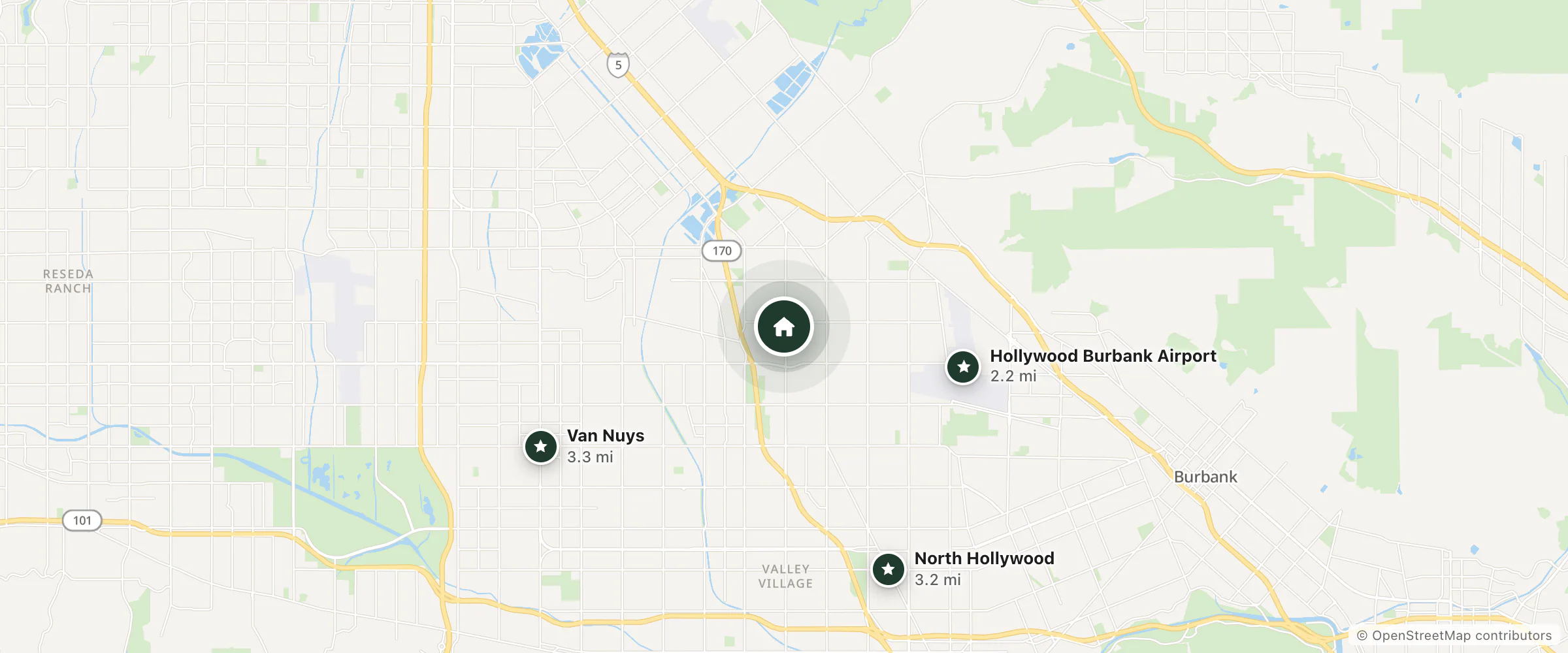 Map of Super 8 North Hollywood and nearby Hollywood Burbank Airport, North Hollywood and Van Nuys