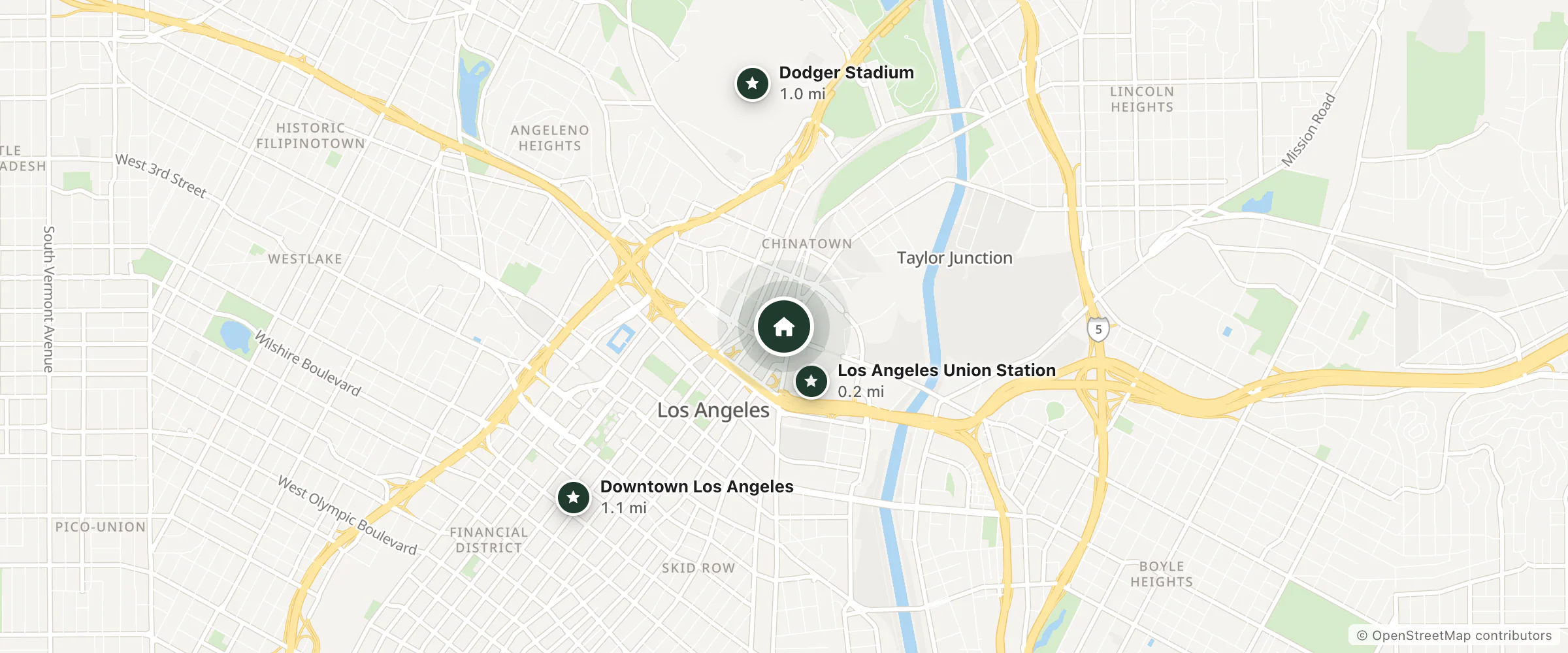 Map of Metro Plaza Hotel and nearby Los Angeles Union Station, Dodger Stadium and Downtown Los Angeles