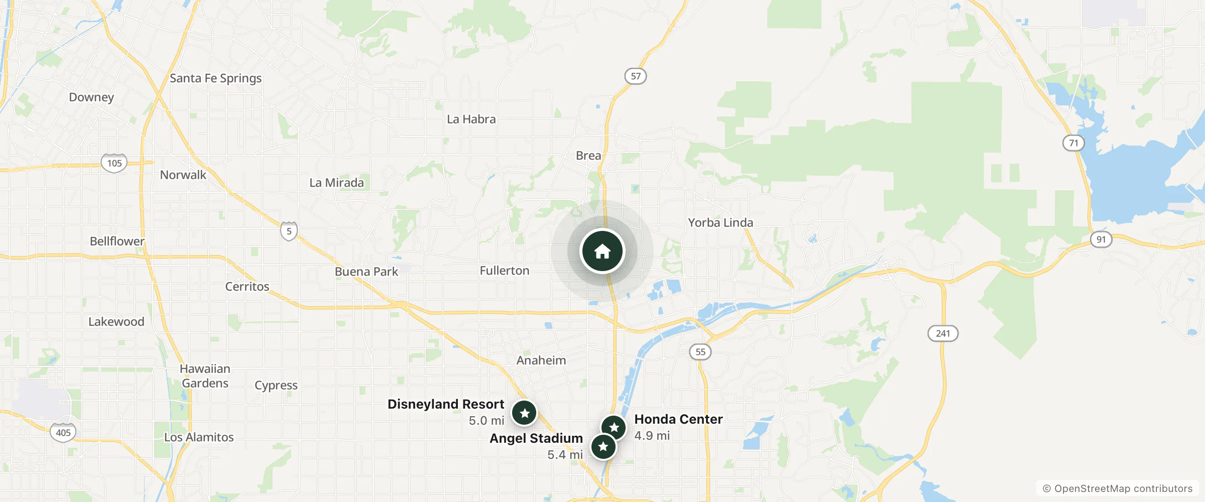 Map of Marriott and nearby Honda Center, Disneyland Resort and Angel Stadium