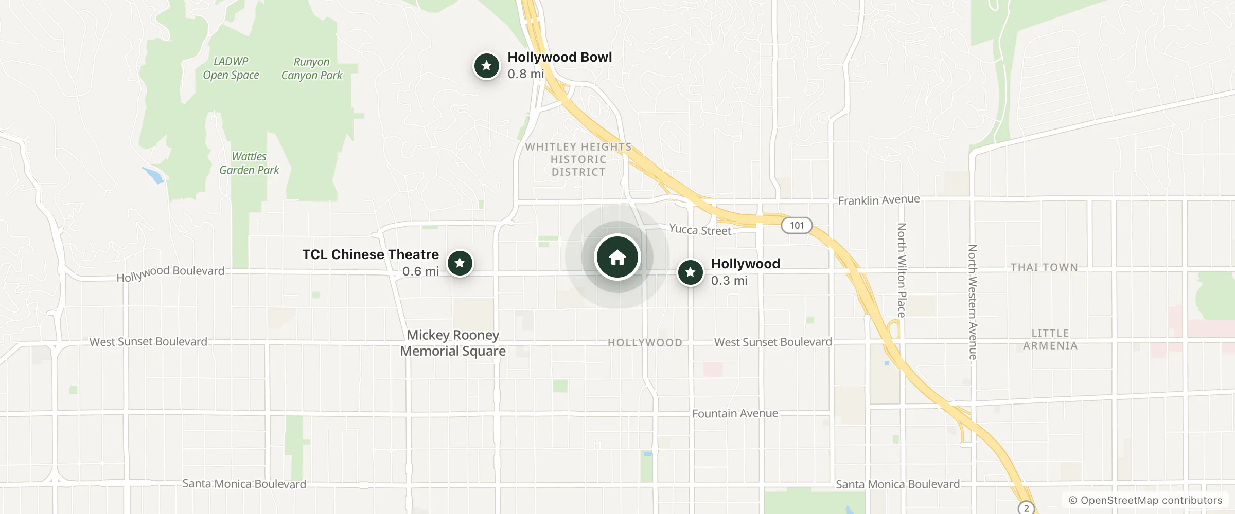 Map of Whisky Hotel Hollywood and nearby Hollywood, TCL Chinese Theatre and Hollywood Bowl