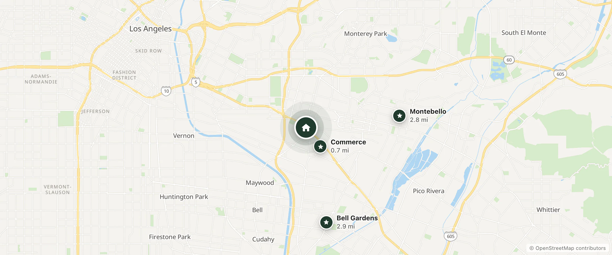 Map of Rodeway Inn Commerce - Los Angeles and nearby Commerce, Montebello and Bell Gardens