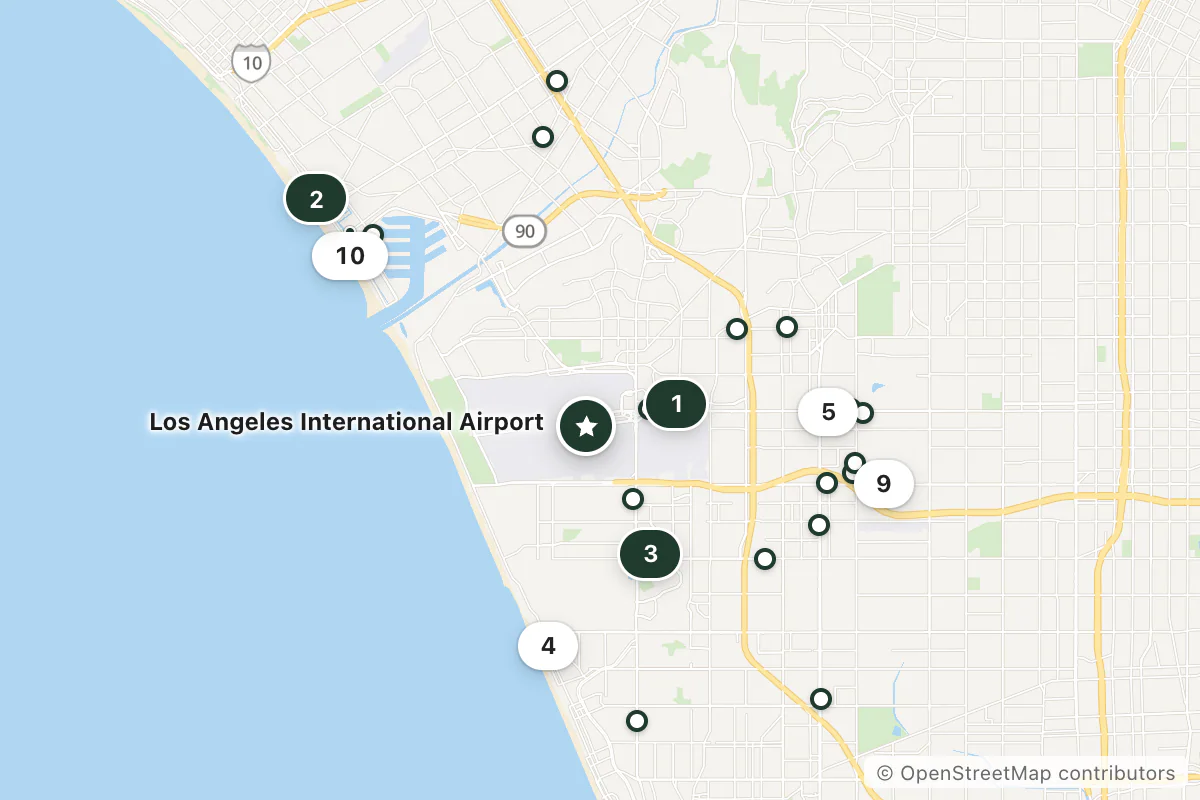 Map of the top 25 hotels for this question around Los Angeles International Airport