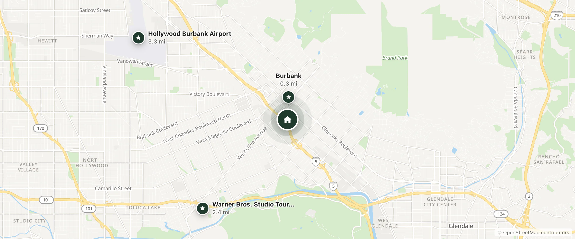Map of Residence Inn by Marriott Los Angeles Burbank/Downtown and nearby Burbank, Warner Bros. Studio Tour Hollywood and Hollywood Burbank Airport