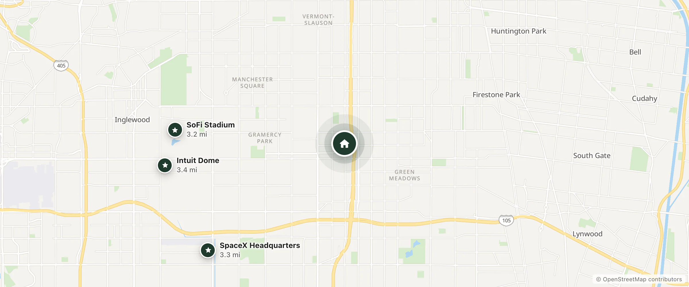 Map of El Don Motel and nearby SoFi Stadium, SpaceX Headquarters and Intuit Dome
