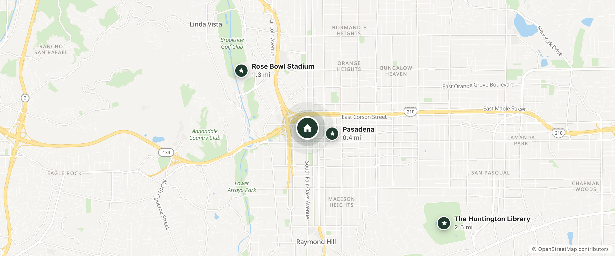 Map of Courtyard by Marriott Los Angeles Pasadena/Old Town and nearby Pasadena, Rose Bowl Stadium and The Huntington Library