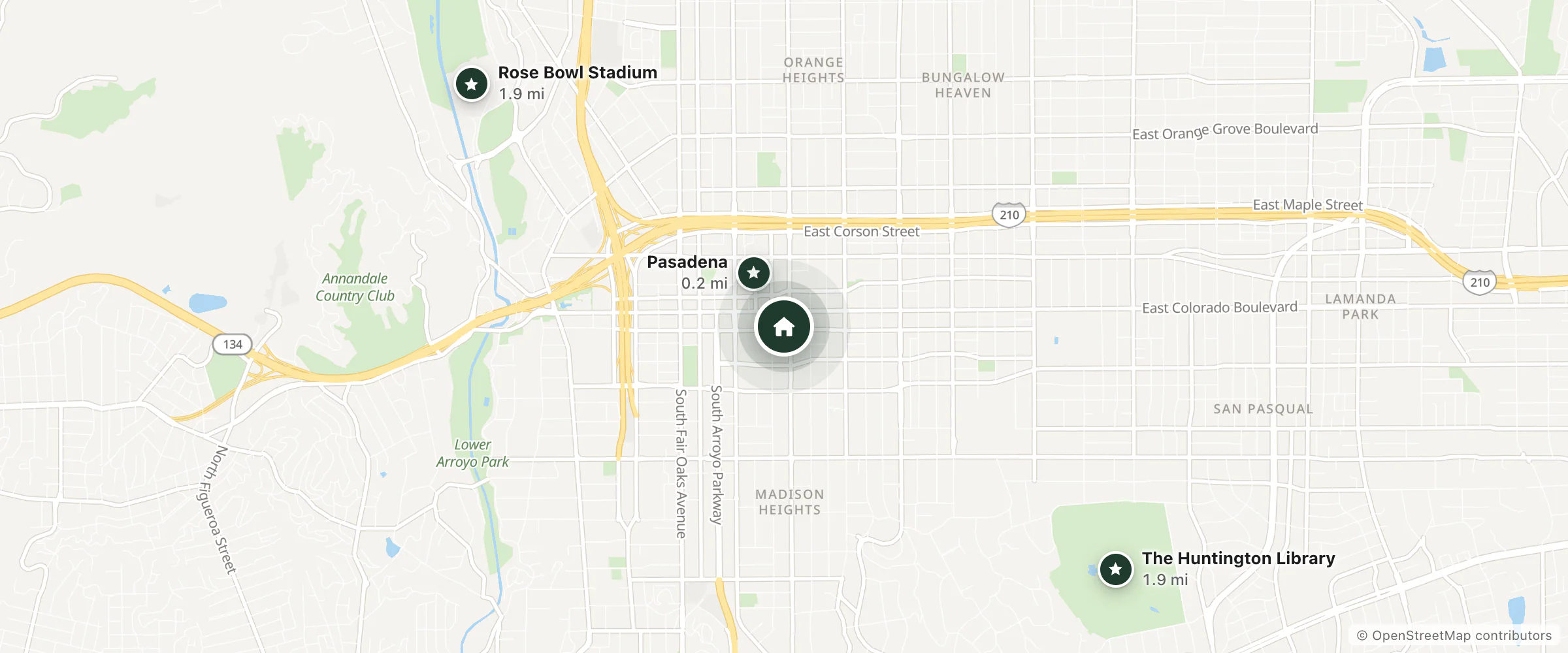 Map of Hyatt Place Pasadena and nearby Pasadena, Rose Bowl Stadium and The Huntington Library