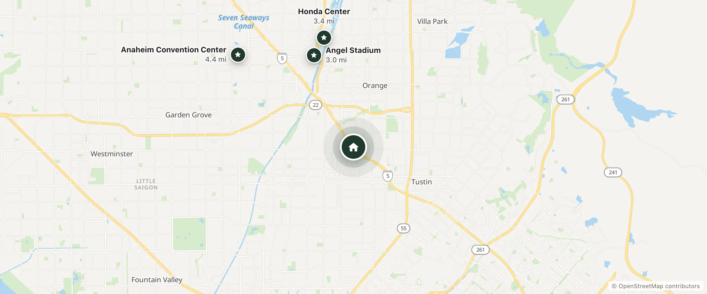 Map of The Haro Hotel and nearby Angel Stadium, Honda Center and Anaheim Convention Center