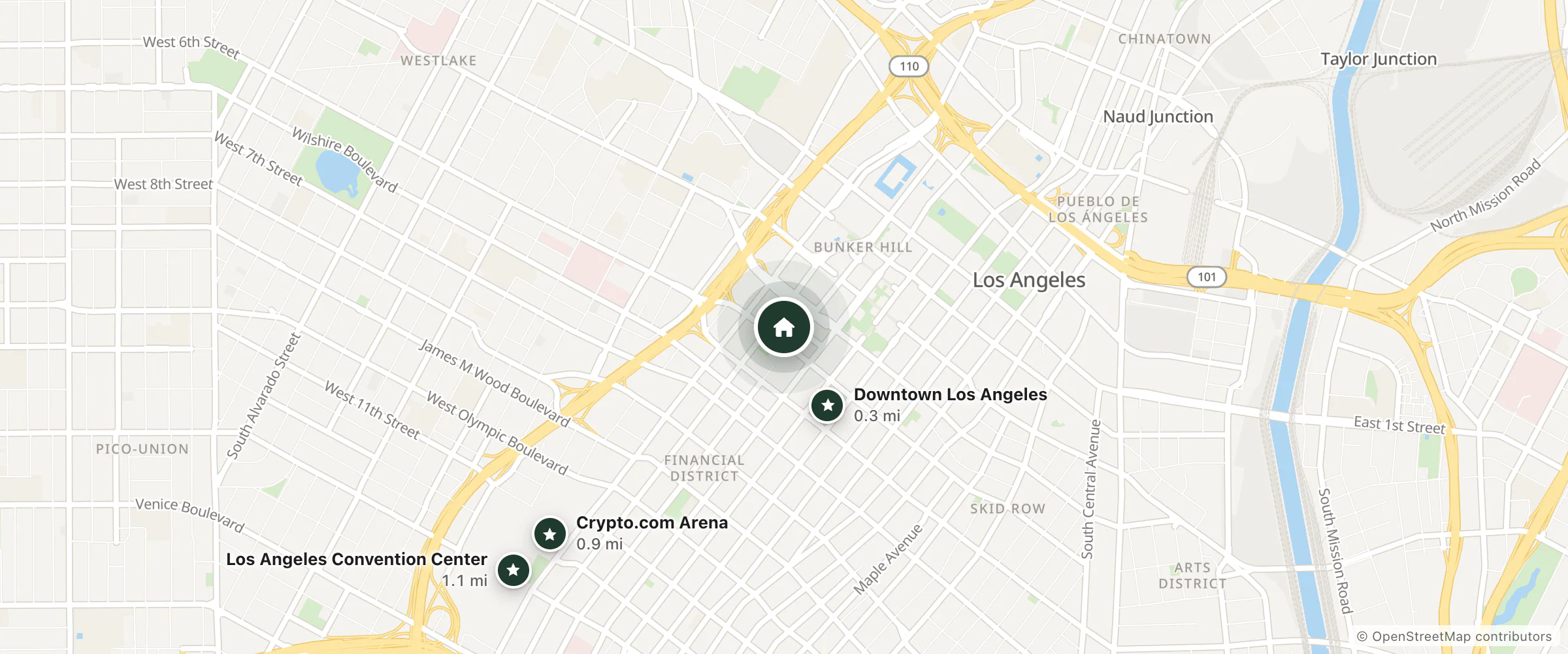 Map of Sheraton Hotel and nearby Downtown Los Angeles, Crypto.com Arena and Los Angeles Convention Center