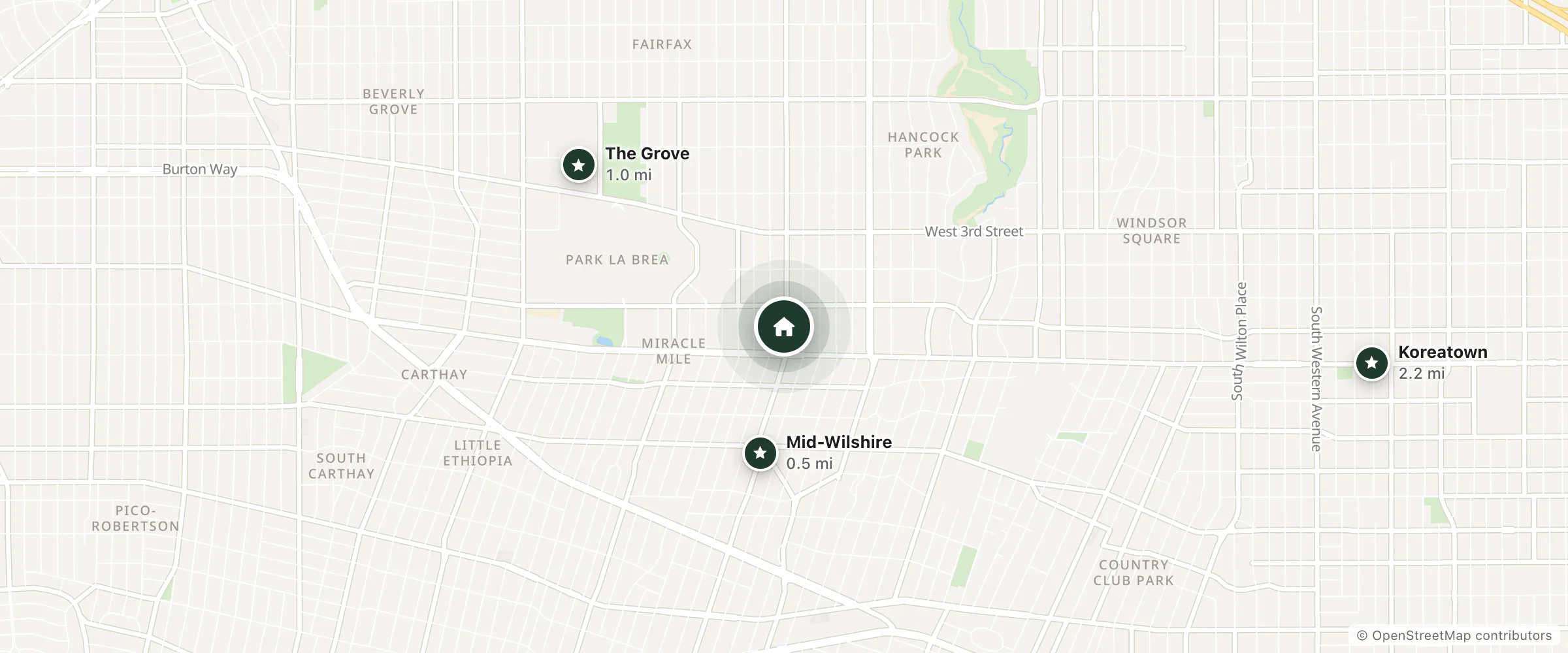 Map of 639 LaBrea and nearby Mid-Wilshire, The Grove and Koreatown