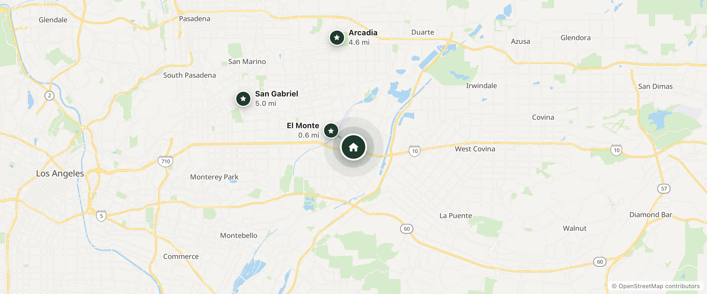 Map of Motel 6 El Monte - Los Angeles and nearby El Monte, Arcadia and San Gabriel
