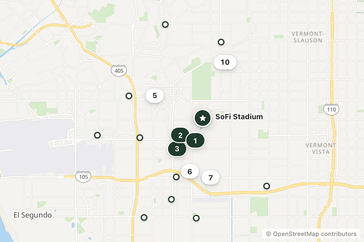 Map of the top 20 hotels for this question around SoFi Stadium