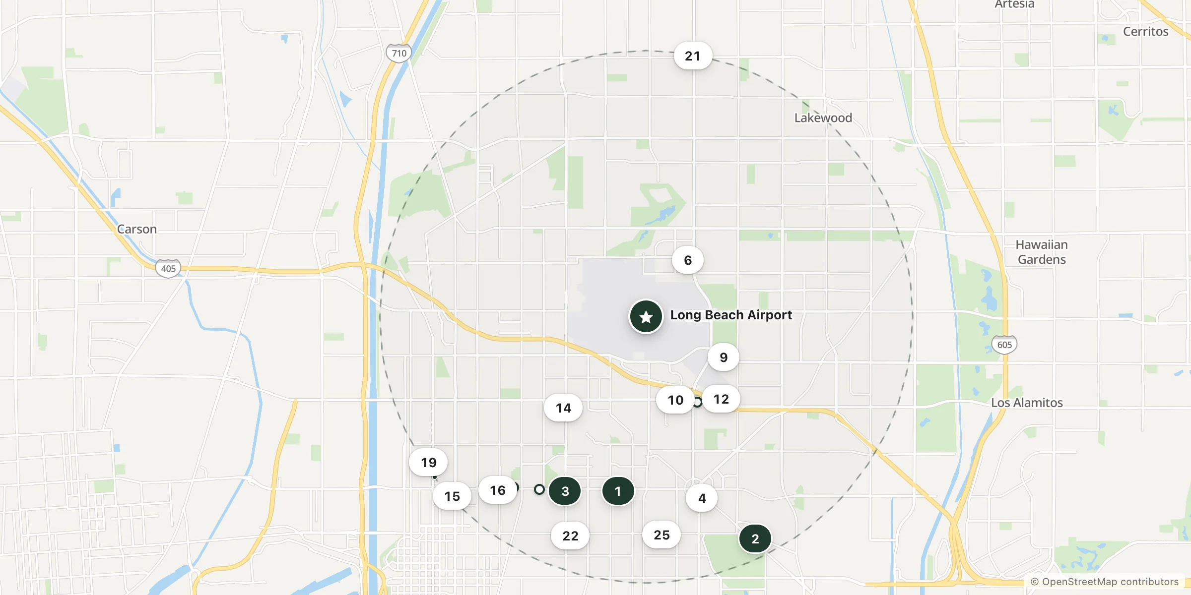 Map of hotels near Long Beach Airport