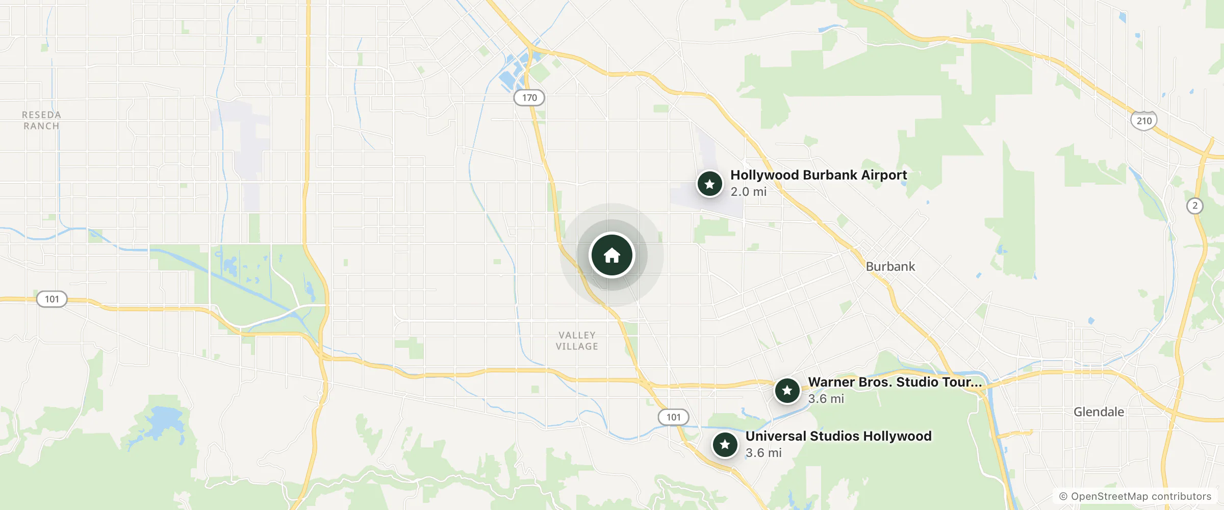 Map of Silver Saddle Motel and nearby Hollywood Burbank Airport, Universal Studios Hollywood and Warner Bros. Studio Tour Hollywood
