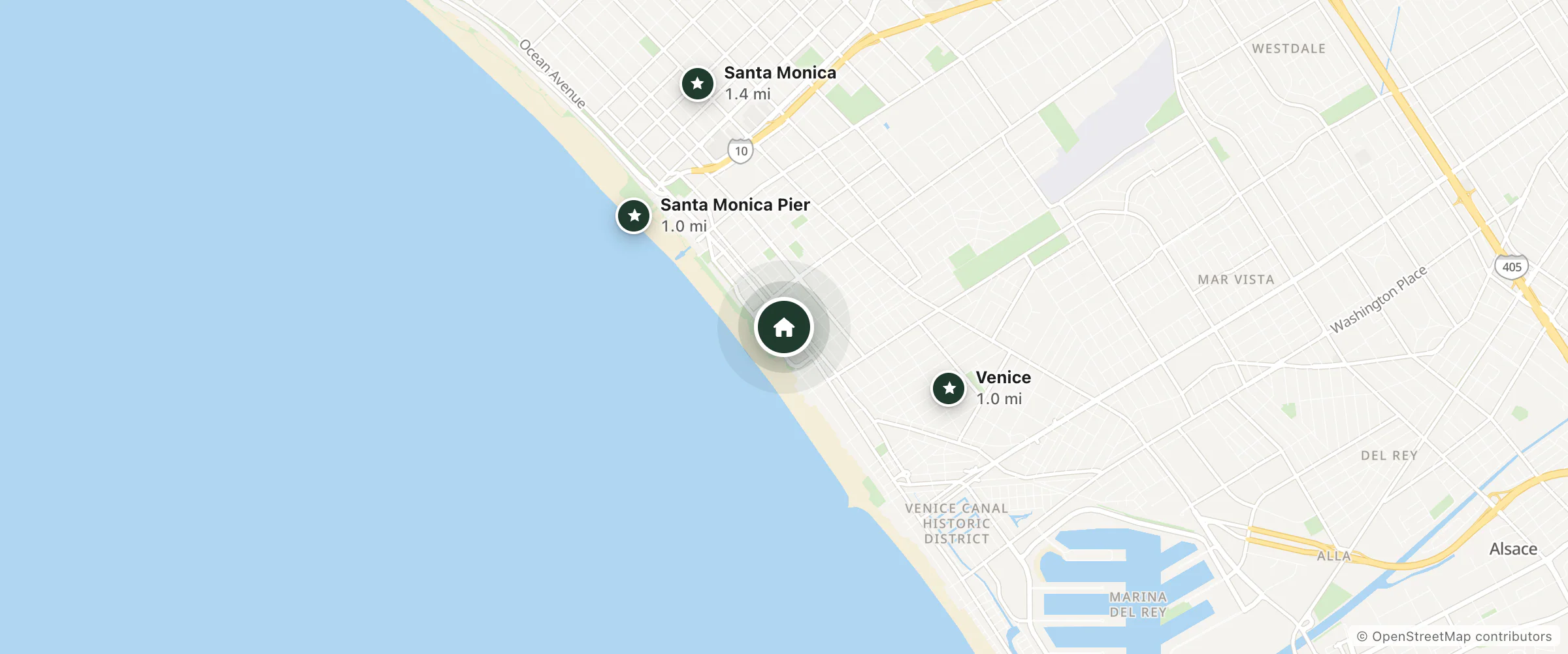 Map of tuscan inn hotel and nearby Venice, Santa Monica Pier and Santa Monica