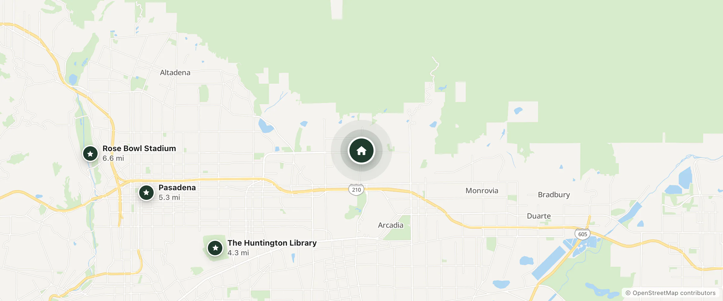 Map of Hotel Shirley and nearby The Huntington Library, Pasadena and Rose Bowl Stadium
