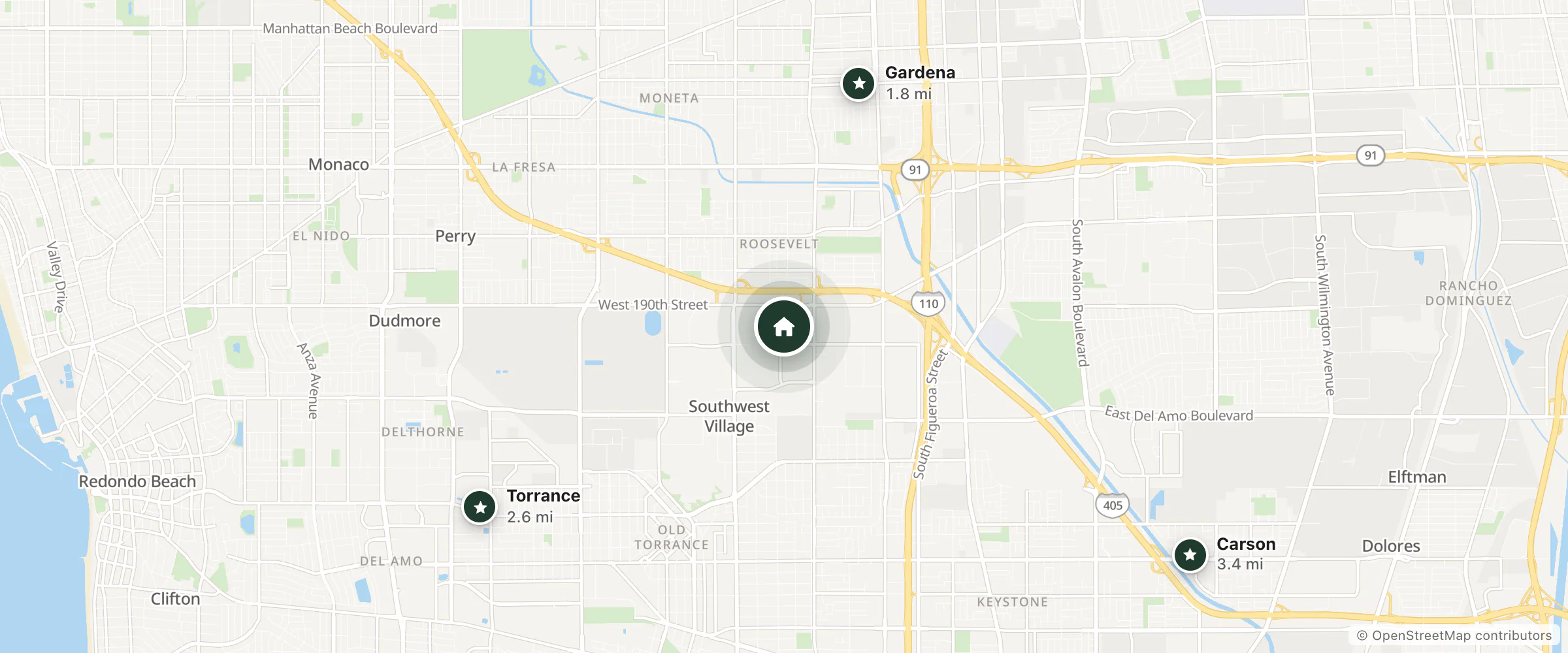Map of Extended Stay America and nearby Gardena, Torrance and Carson