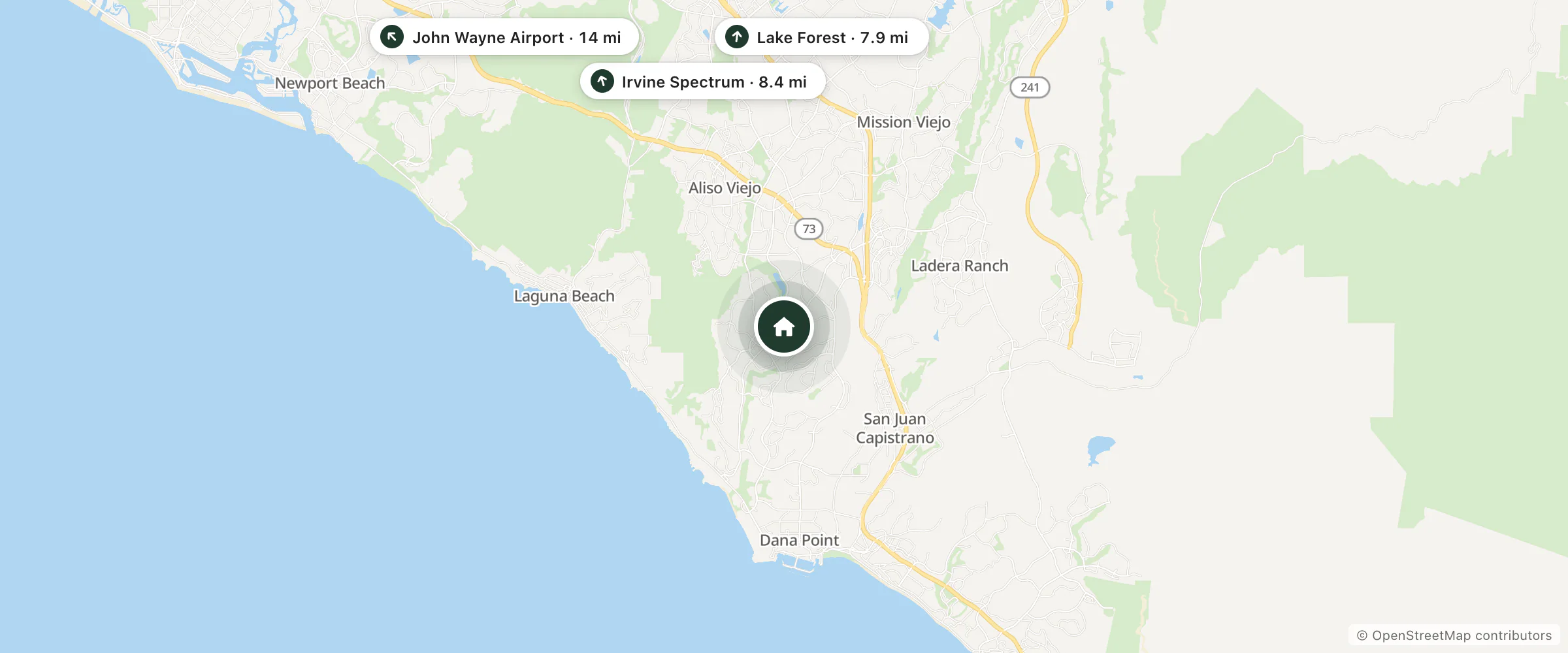 Map of Rivoli Resort And Spa and nearby Lake Forest, Irvine Spectrum and John Wayne Airport