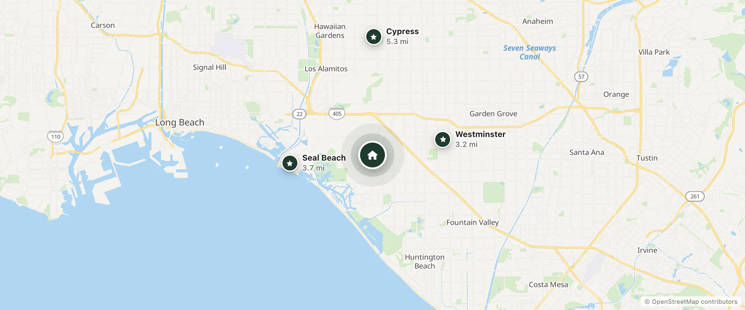 Map of Extended Stay America and nearby Westminster, Seal Beach and Cypress