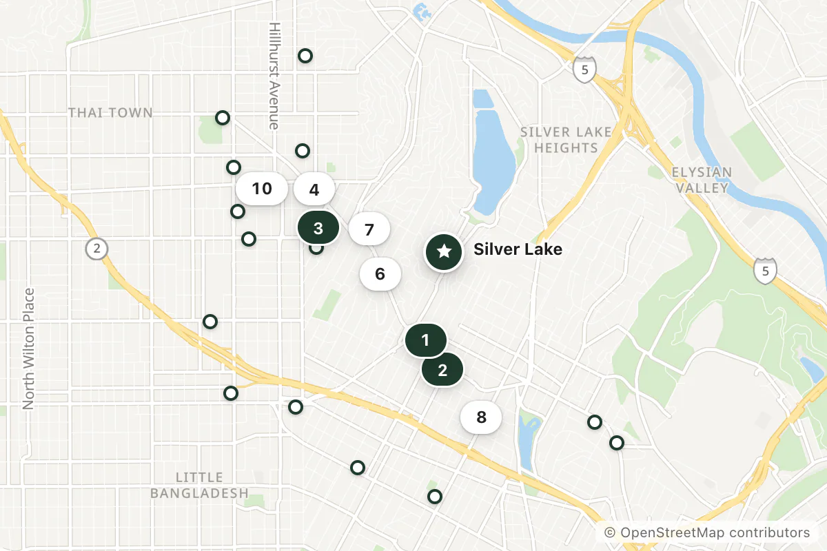 Map of the top 25 hotels for this question around Silver Lake