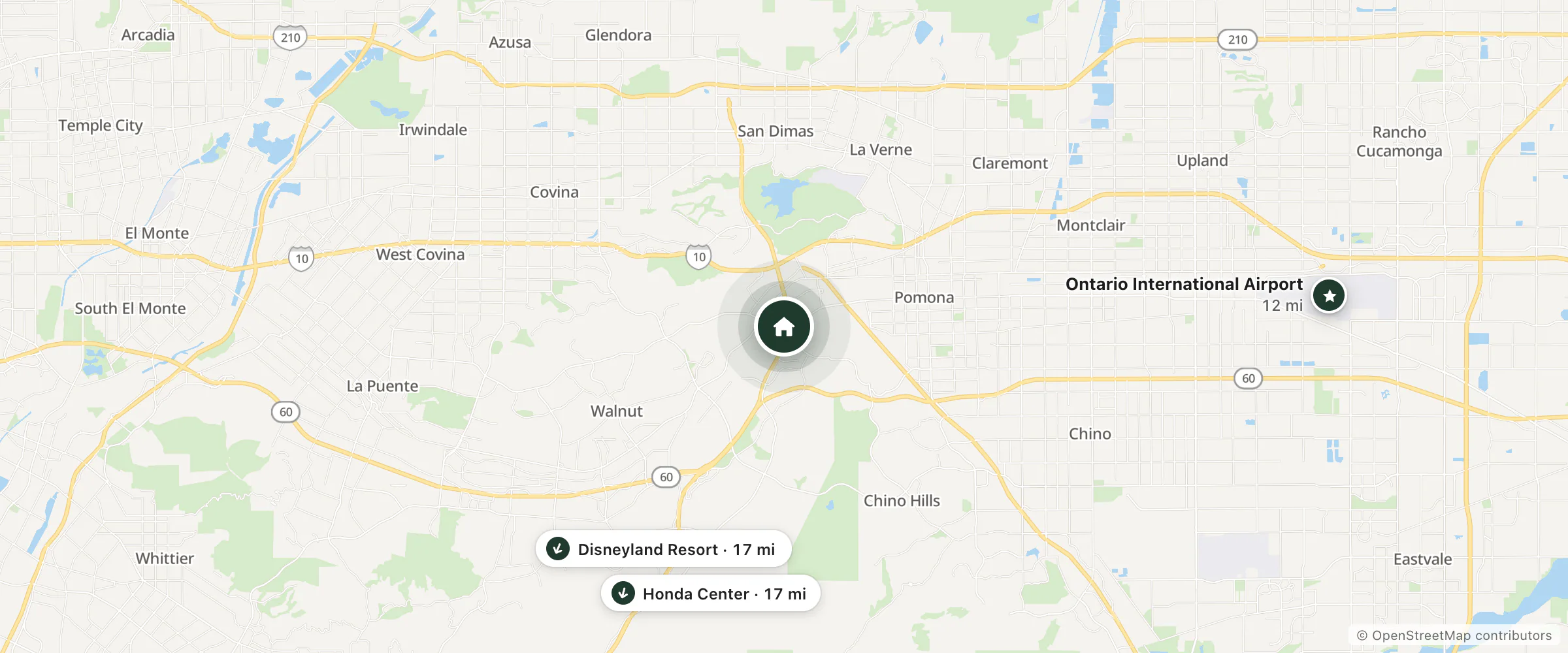 Map of La Quinta Inn & Suites by Wyndham Pomona and nearby Ontario International Airport, Honda Center and Disneyland Resort