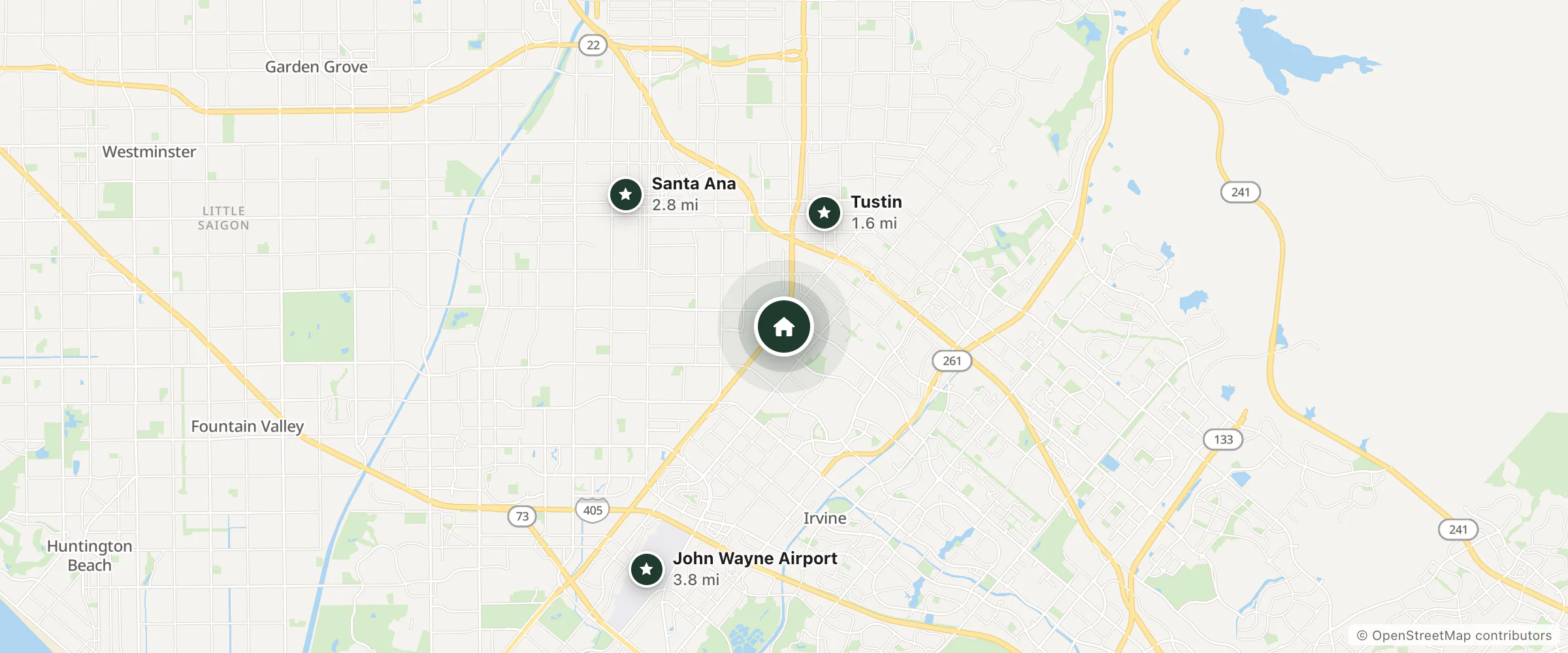 Map of Residence Inn and nearby Tustin, Santa Ana and John Wayne Airport