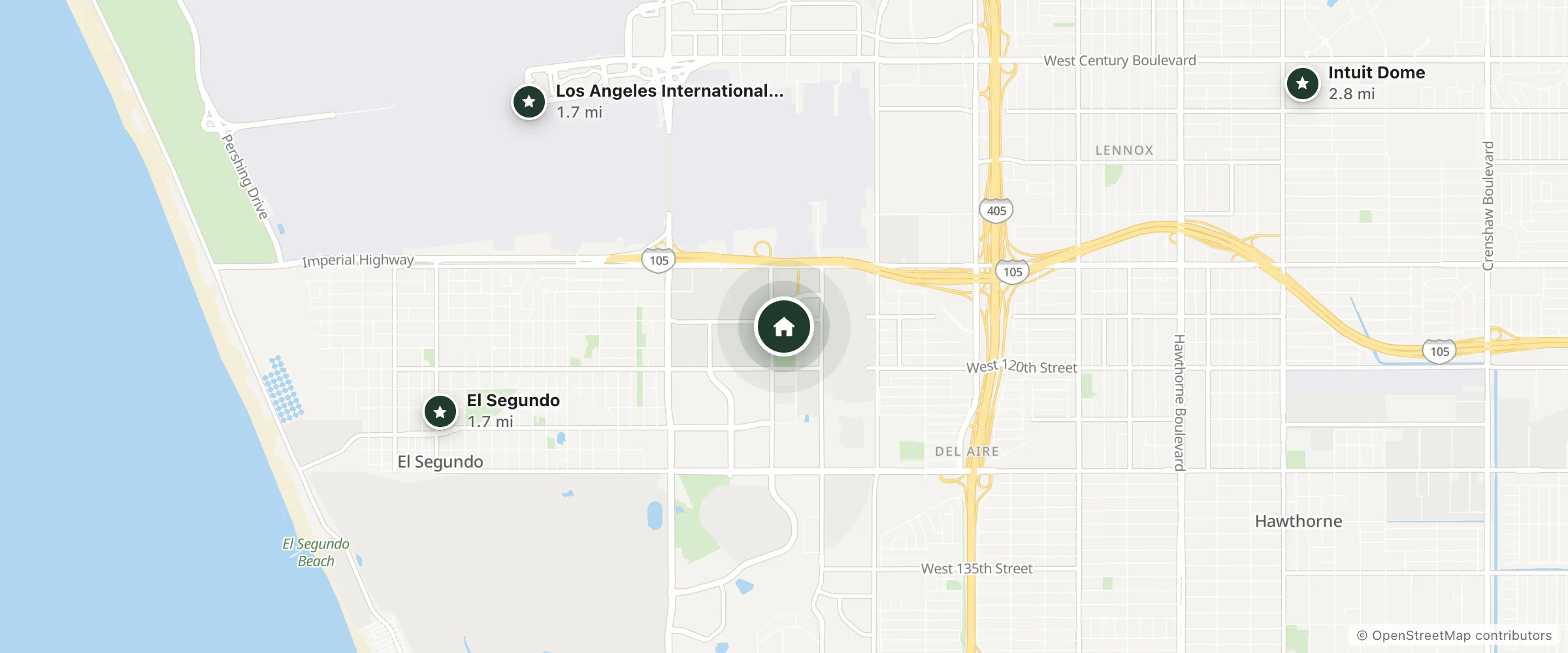 Map of AC Hotels and nearby Los Angeles International Airport, El Segundo and Intuit Dome