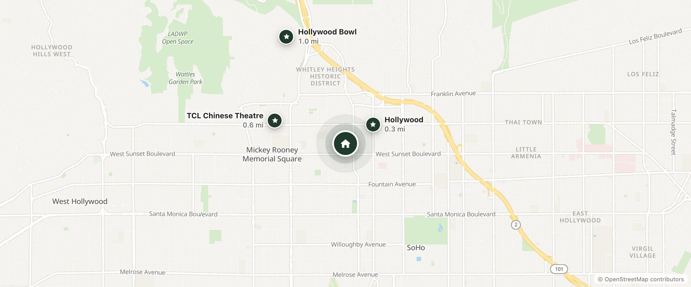 Map of Hotel Gilbert and nearby Hollywood, TCL Chinese Theatre and Hollywood Bowl