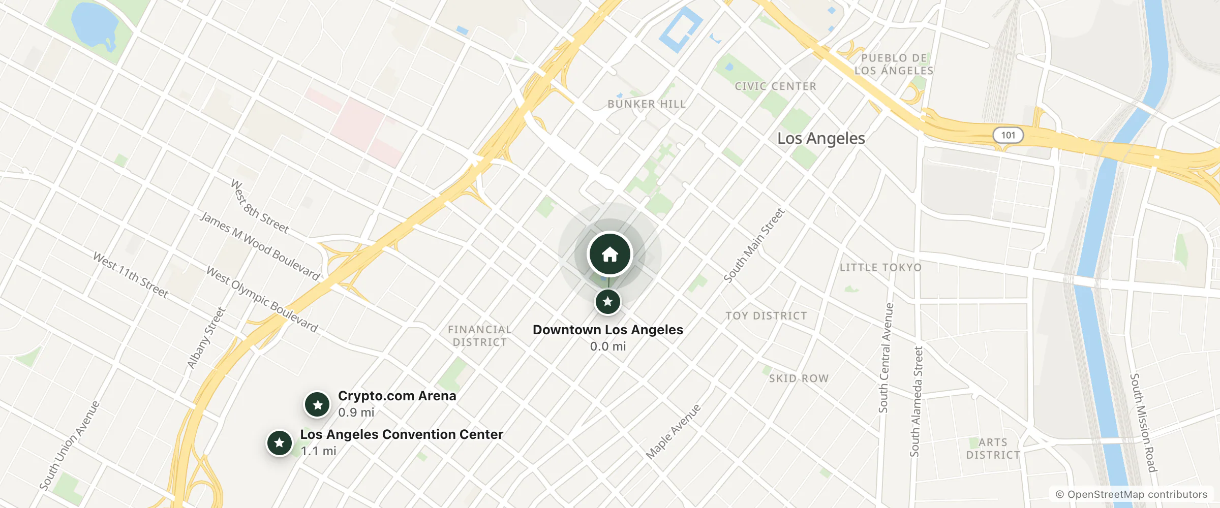 Map of Biltmore Hotel And Resorts and nearby Downtown Los Angeles, Crypto.com Arena and Los Angeles Convention Center