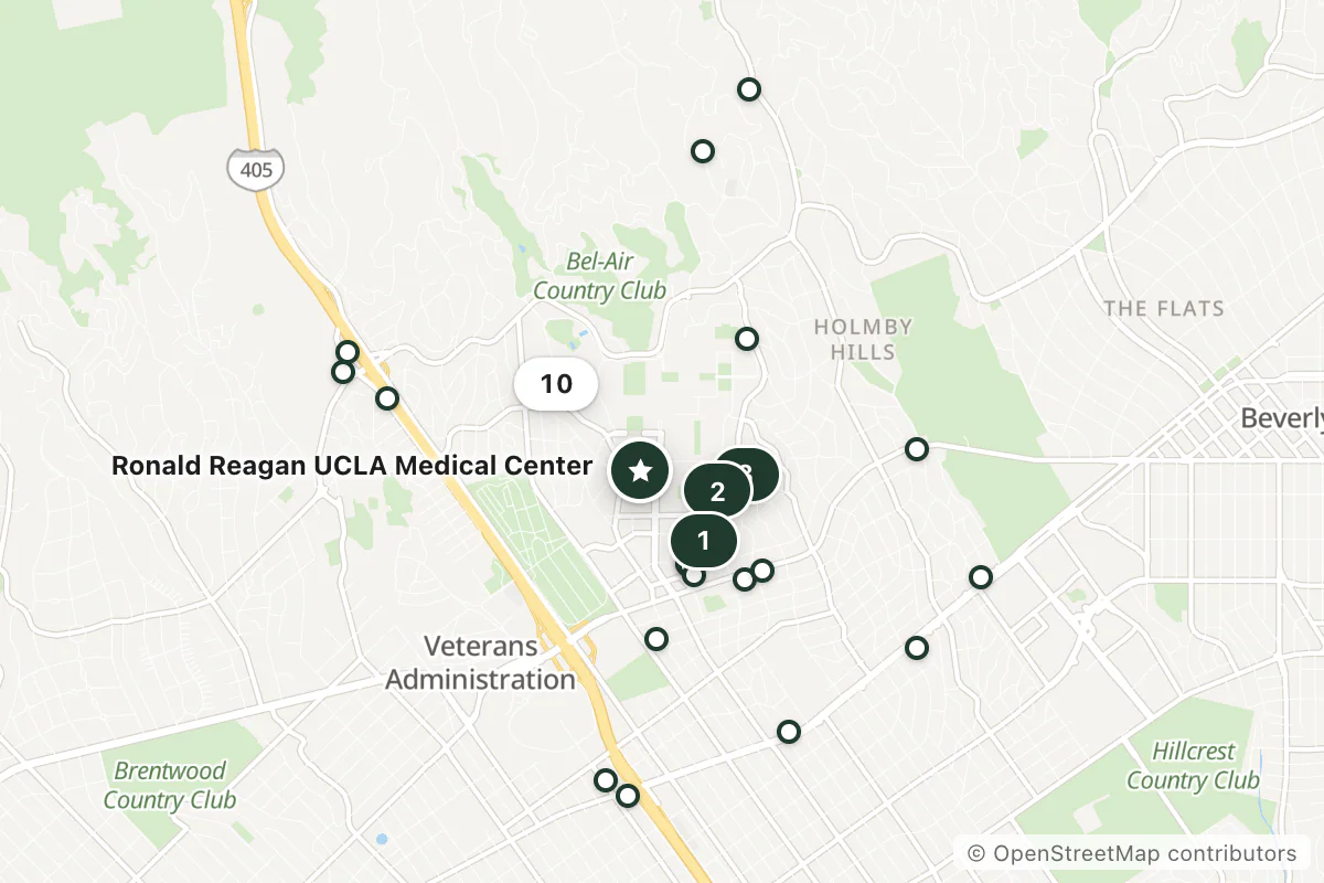 Map of the top 25 hotels for this question around Ronald Reagan UCLA Medical Center