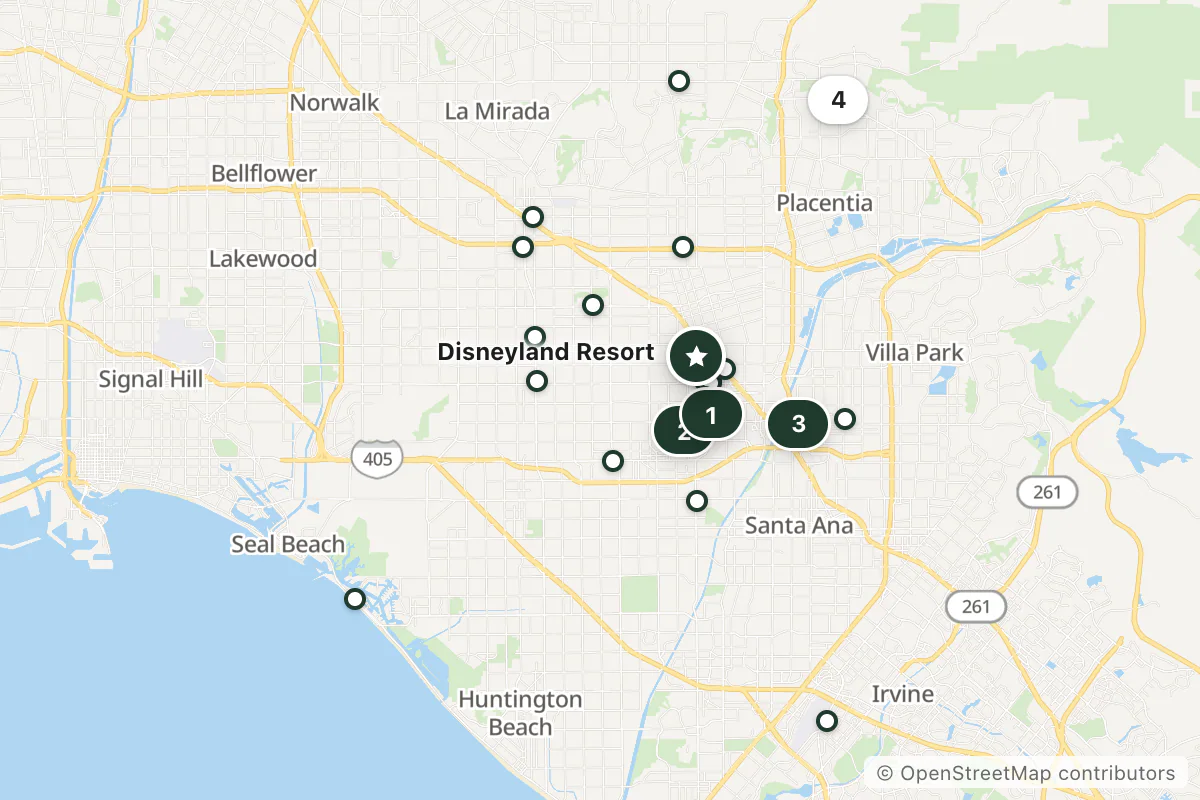 Map of the top 25 hotels for this question around Disneyland Resort