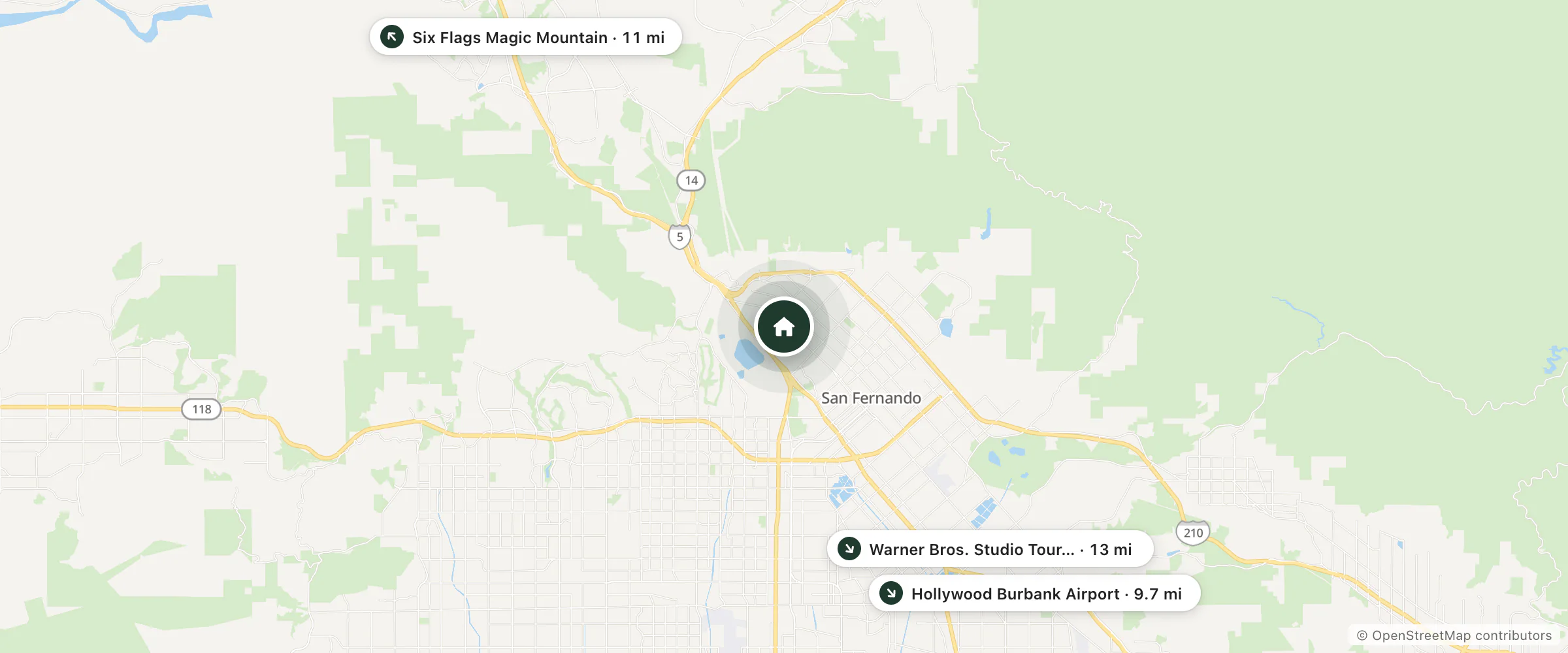 Map of Delmonico Motel and nearby Hollywood Burbank Airport, Six Flags Magic Mountain and Warner Bros. Studio Tour Hollywood