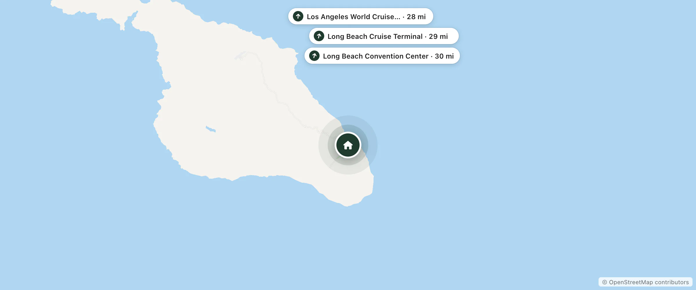 Map of Seacrest Inn and nearby Los Angeles World Cruise Center, Long Beach Cruise Terminal and Long Beach Convention Center