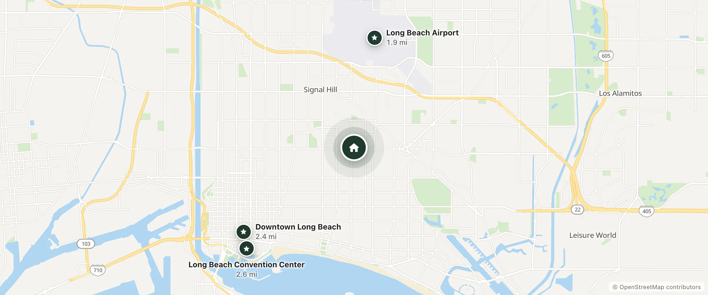 Map of Colorado Motel and nearby Long Beach Airport, Downtown Long Beach and Long Beach Convention Center