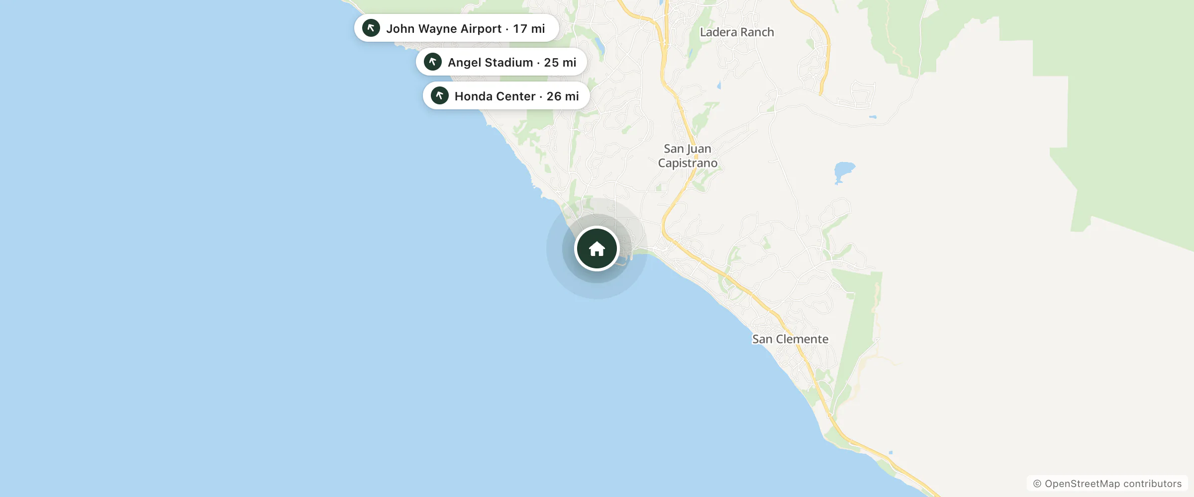 Map of Blue Lantern Inn and nearby John Wayne Airport, Angel Stadium and Honda Center
