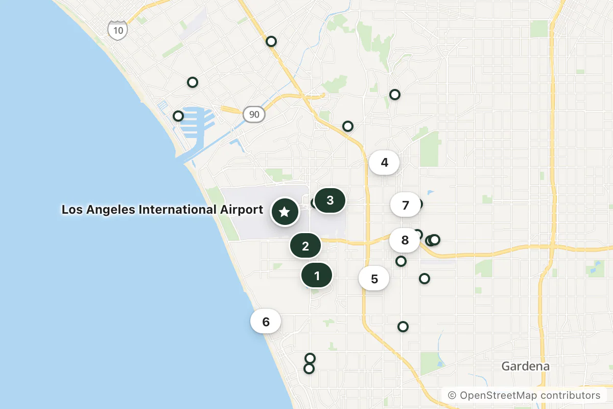 Map of the top 25 hotels for this question around Los Angeles International Airport