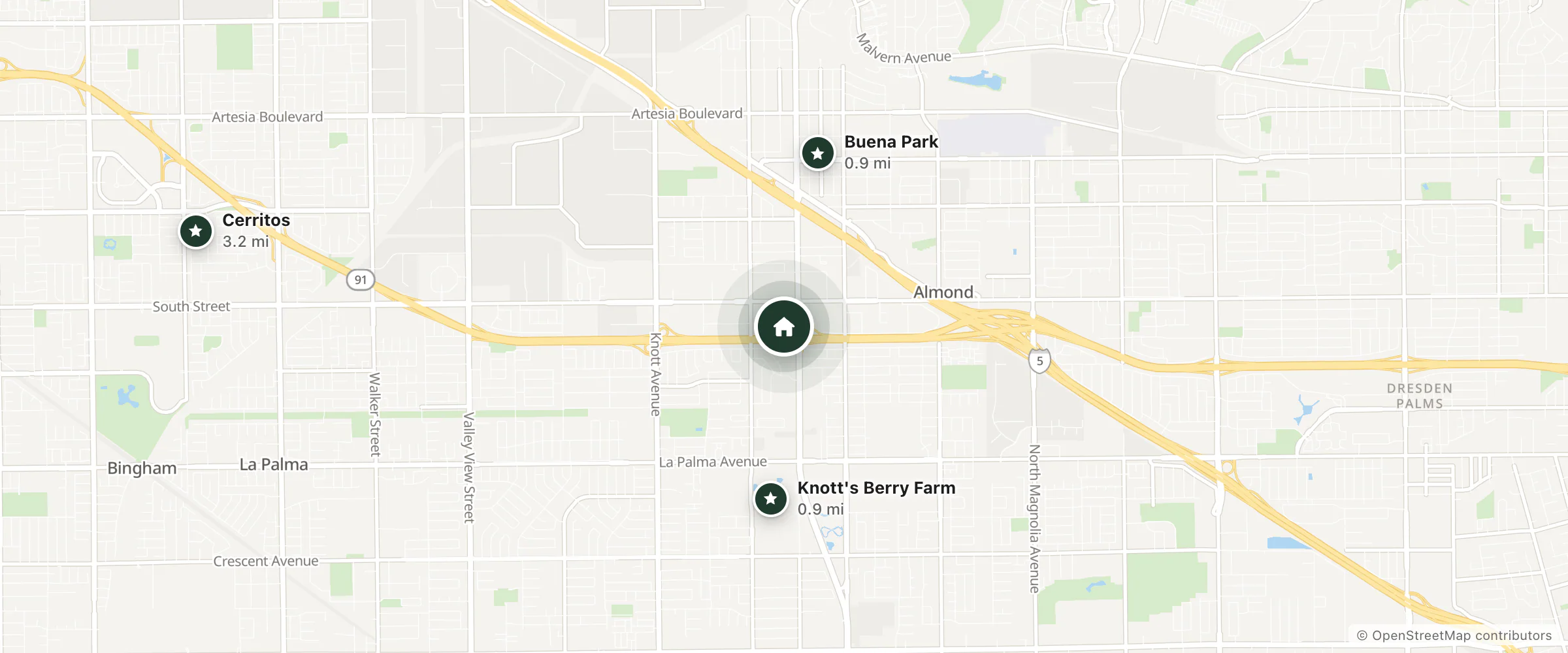 Map of Days Inn and nearby Knott's Berry Farm, Buena Park and Cerritos