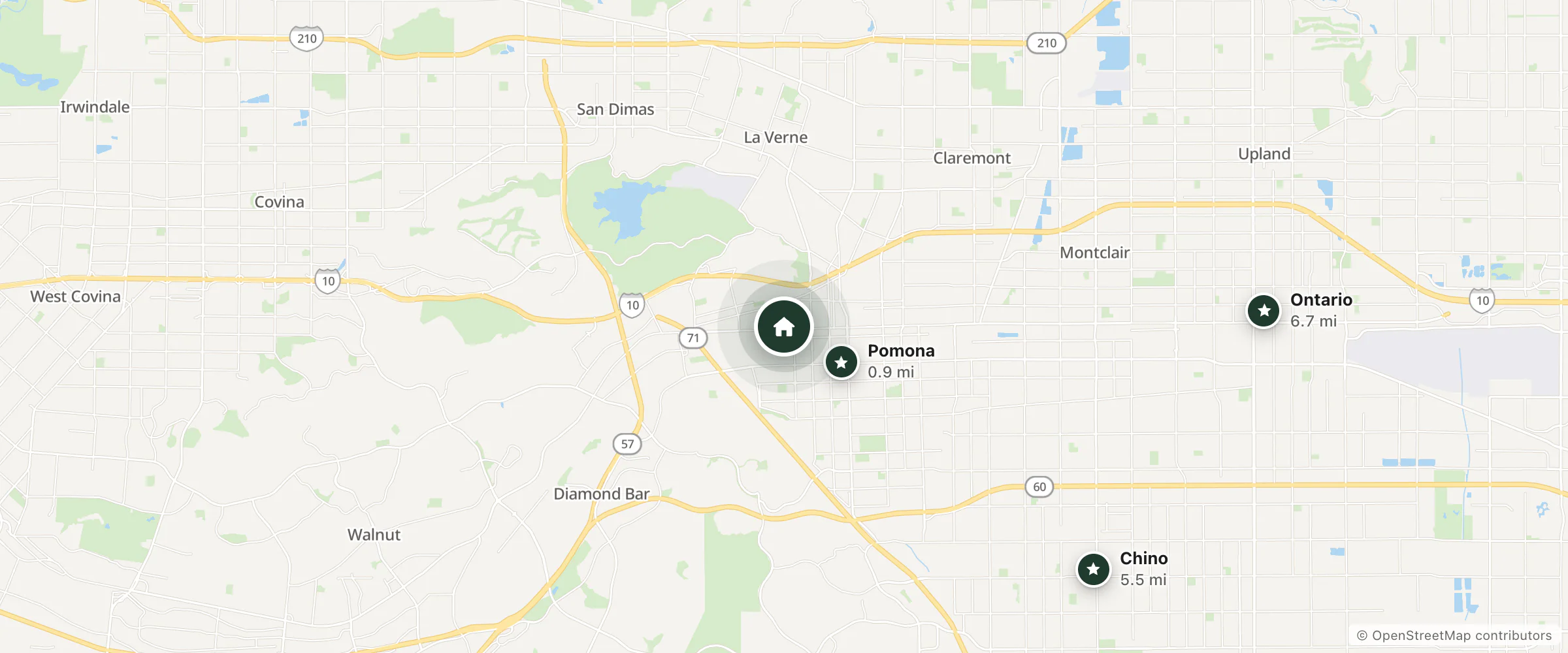 Map of Pomona Inn Motel and nearby Pomona, Chino and Ontario
